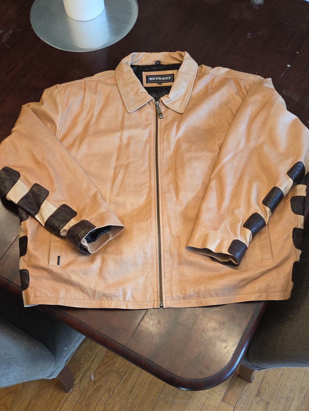 Outkast Tan Leather Zip Jacket.  Size 5XL Men.